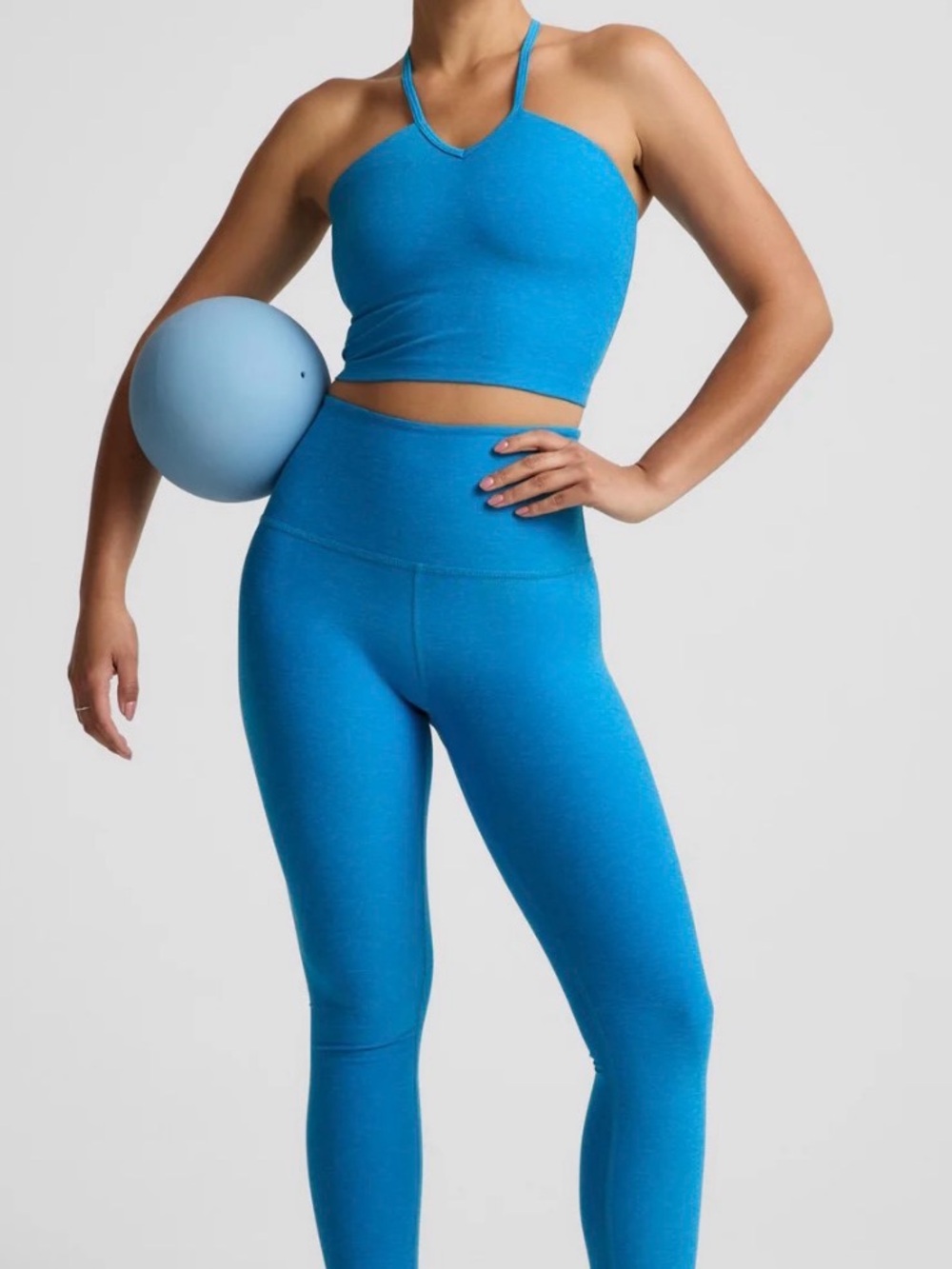 Beyond Yoga Bright Blue High-Waist Leggings with Matching Crop Top